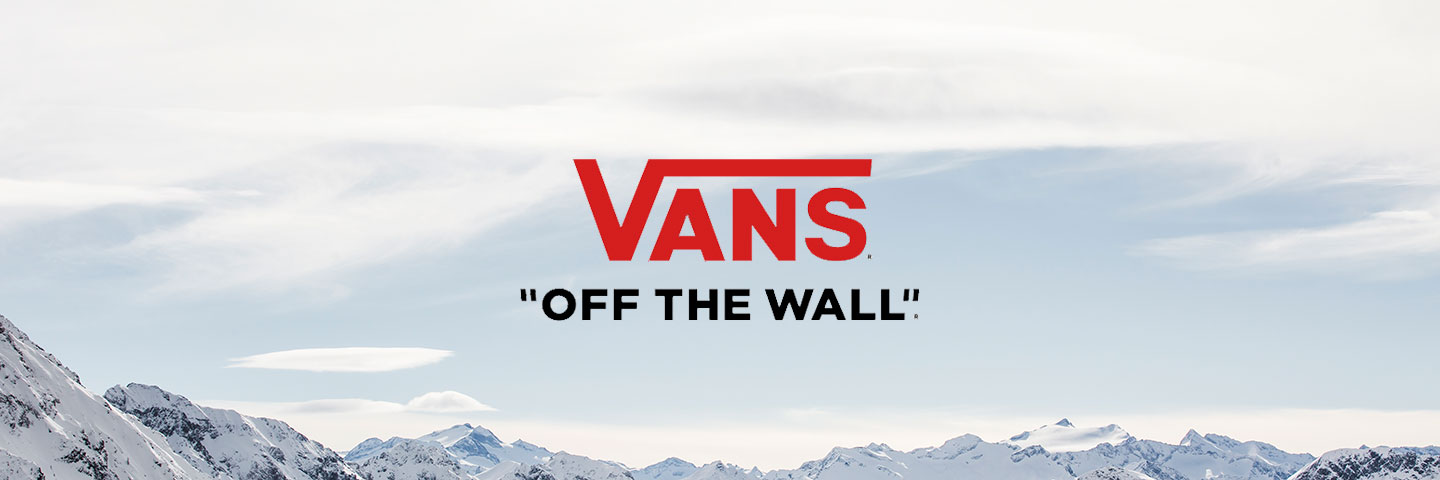 Vans logo with snowy mountain tops in background