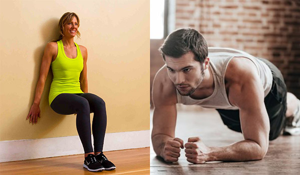 wall sits and planks exercises
